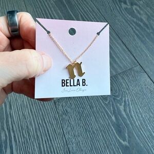 Gothic Style Gold Initial Charm Necklace "n"